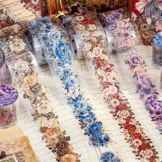4 Rolls Washi Tape Set, Vintage Floral Gold Foil Deco Tape,