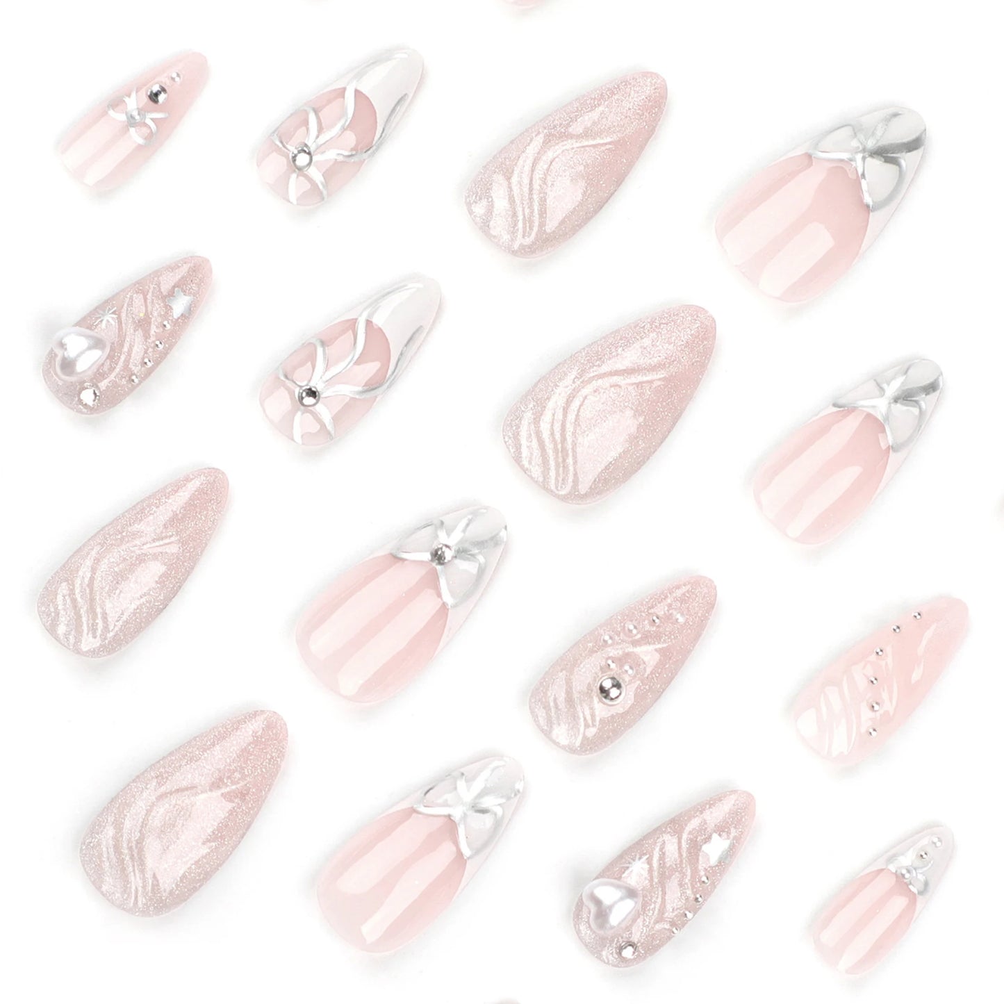 Pink Almond Press On Nails With Bow Decor With Harmless And Smooth Edge Nails For Shopping Traveling Dating Unique Nail Art