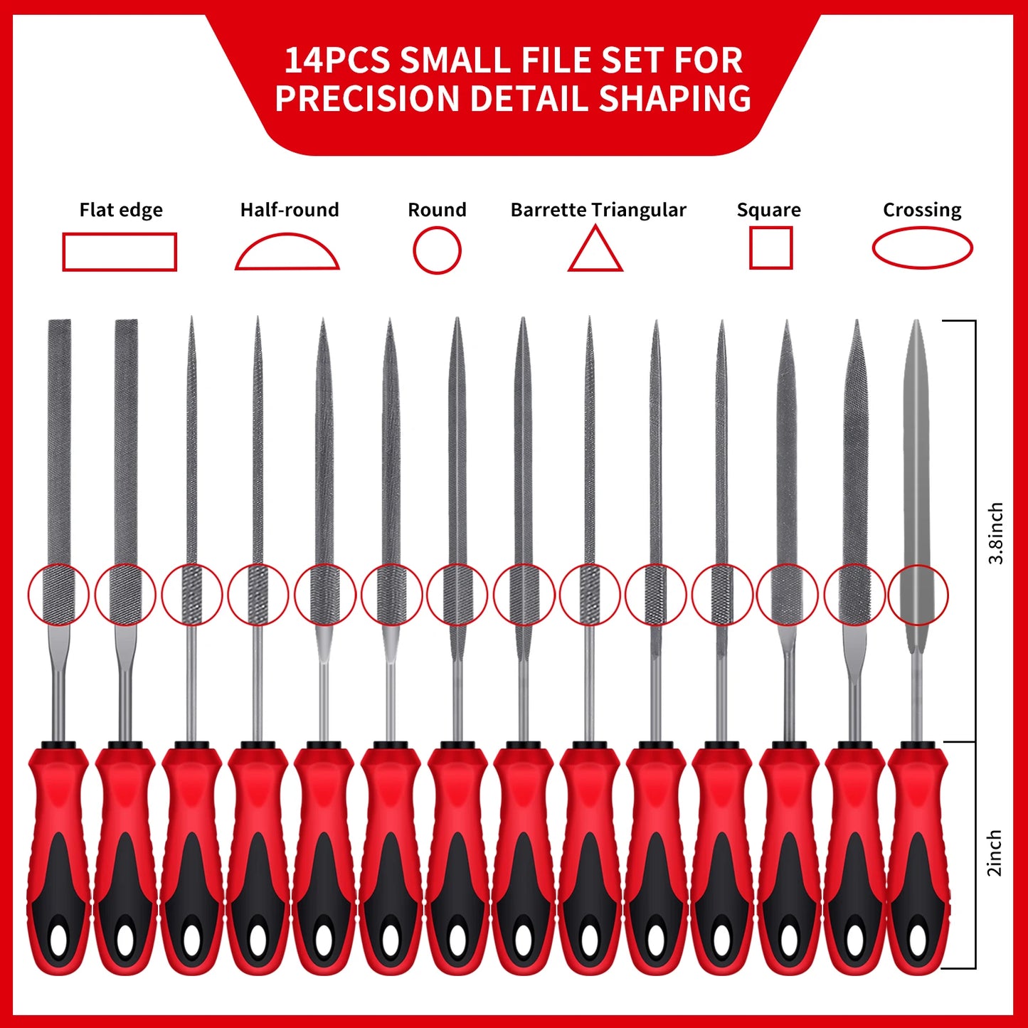57Pcs Metal & Wood File Rasp Set, Grade T12 Forged Alloy Steel, Half-round/Round/Triangle/Flat 4pcs Large Tools, 14pcs Needle Fil
