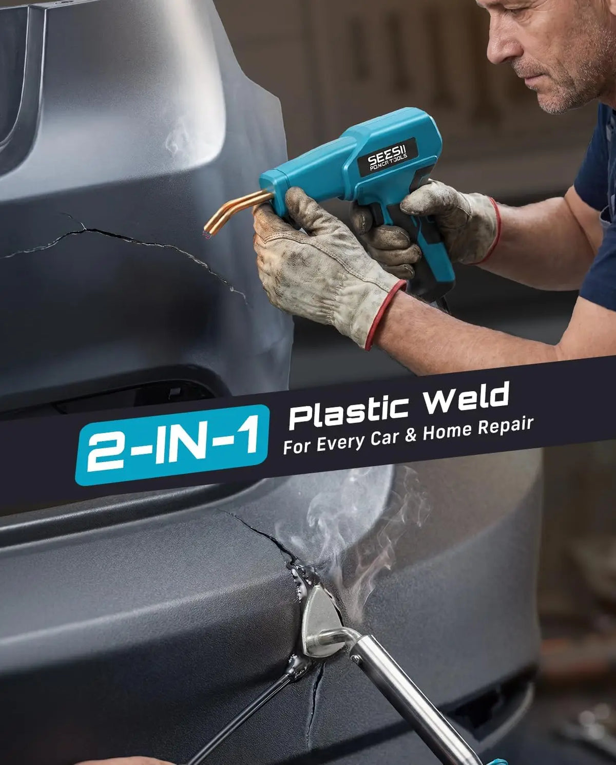 SEESII 150W Plastic Welding Machine Kit 2 in 1 Hot Stapler Plastic Repair Kit with 60W Soldering Iron Hot Stapler Welding Soldering Iron Garage Tool For Car Bumper Crack