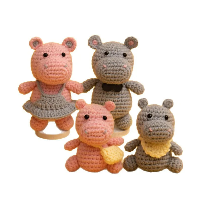 Hippo Family Crochet Kit with Tools Yarn for Christmas Holiday DIY Arts Craft Knitting Handmade Craft Kit