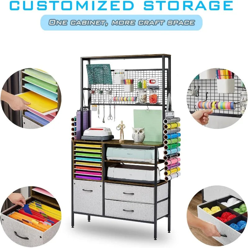 LOPASA Craft Storage Cabinet Compatible with Cricut, Craft Organizer Desk with Storage Vinyl Organization Solutions