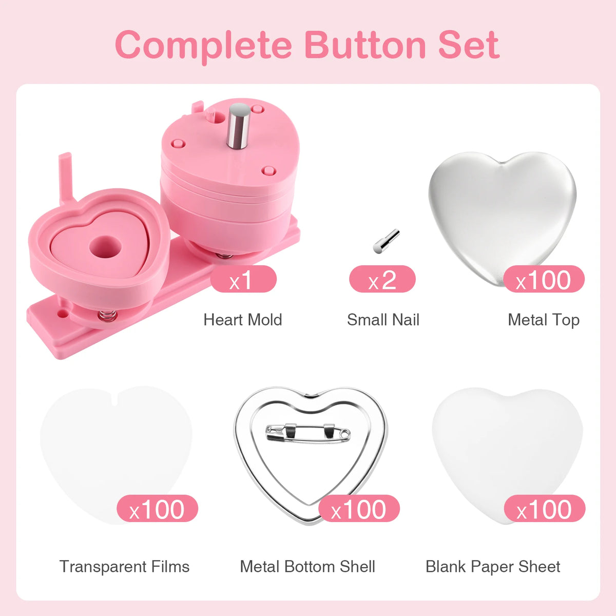 Heart Shape 57mm Badge Pin Button Maker Die Mold, Button Making Badge Punch Press Machine Mould DIY Badge Maker Dies Molds