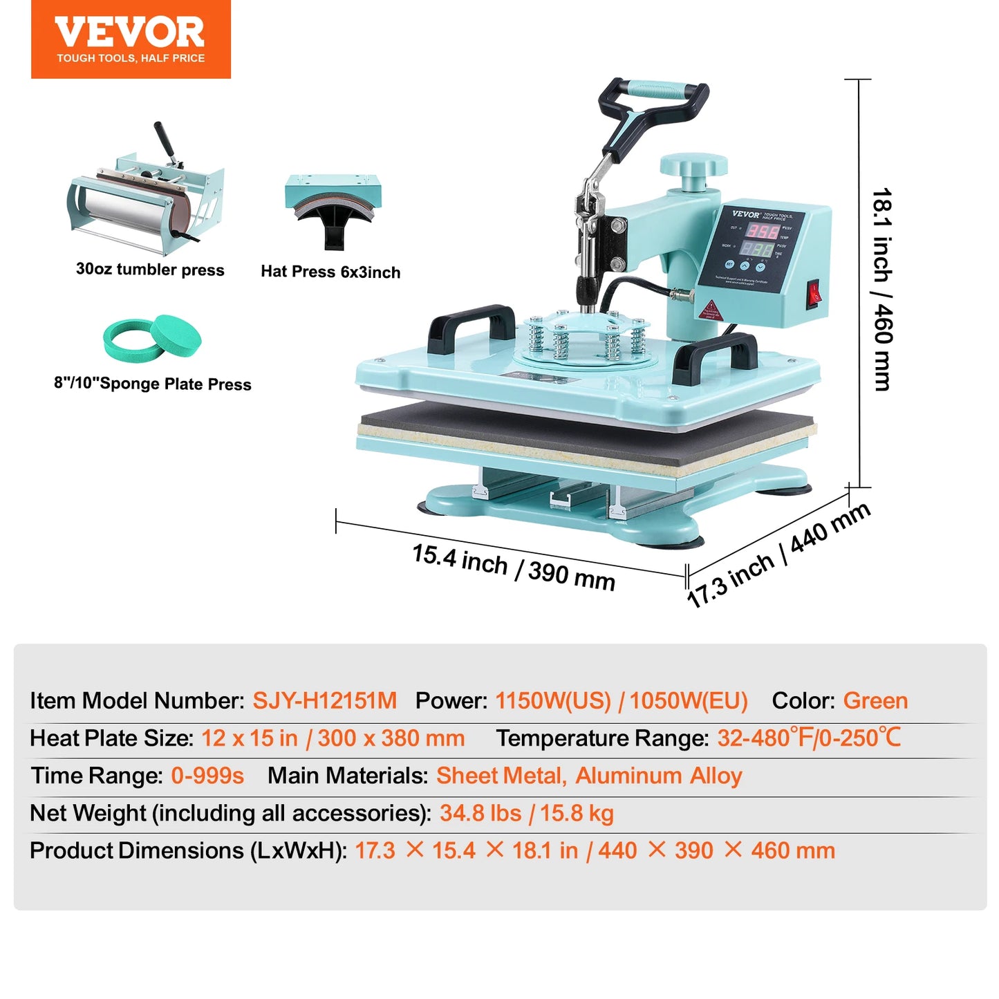 VEVOR Heat Press Machine  T-Shirts/Mugs/Hats/Plates Pink