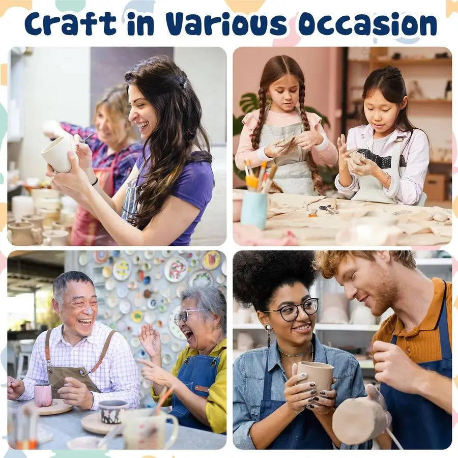 Dry Clay Kit for Adults, 3.3Lbs 30PCS Pottery Craft Kit for Beginners, Sculpting Tools Set amp Step by Step Guide, 12 Paints, Pain