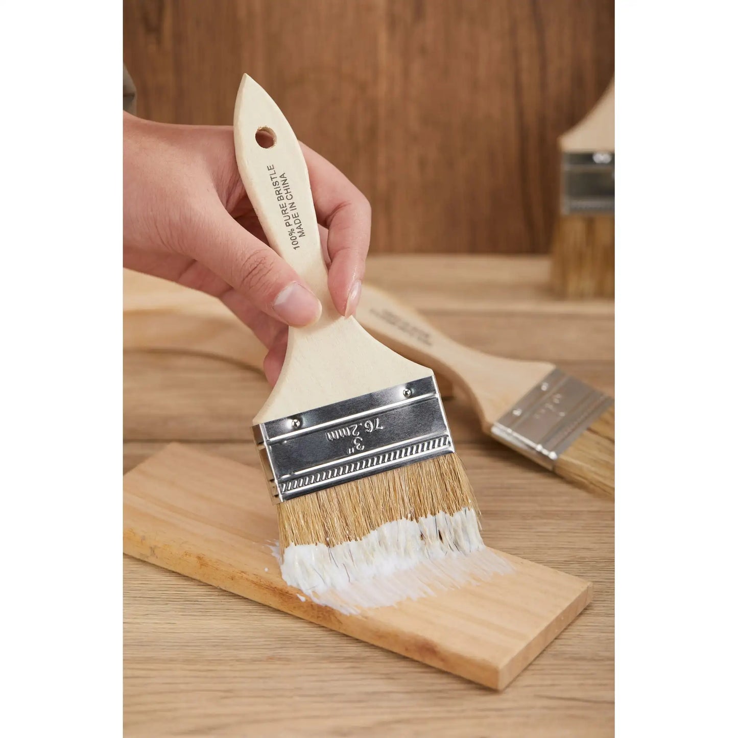 (4 pack) Unbranded Natural Bristle Flat 3-in. Chip Paint Brush for Crafts, Paint, Resin and Glue projects