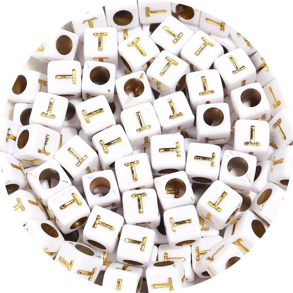 100Pcs/Lot 4.5mm 6mm Cube Acrylic Beads Alphabet Gold Letter Spacer Loose Beads 
For DIY Crafts Ornament Making
