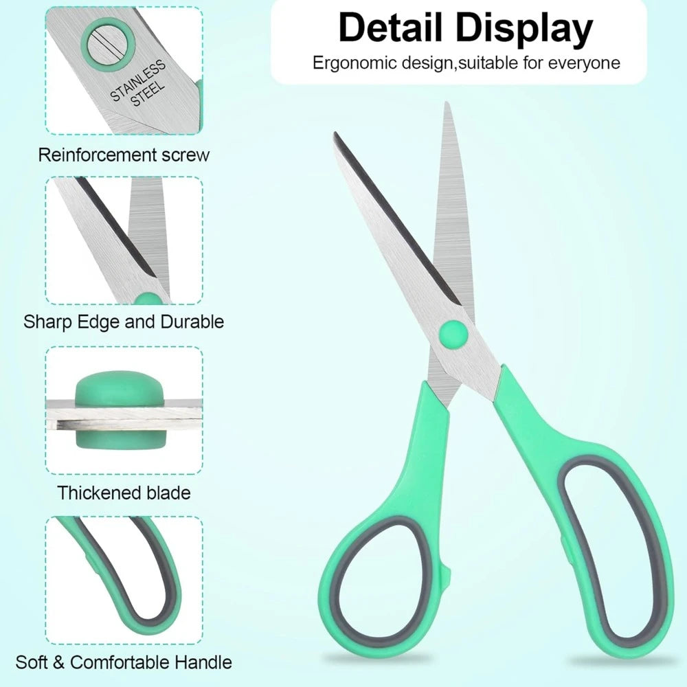 8" Scissors All Purpose 6 Pack - Comfort-Grip Sharp Scissors for Office School Sewing Fabric Craft Art Supplies