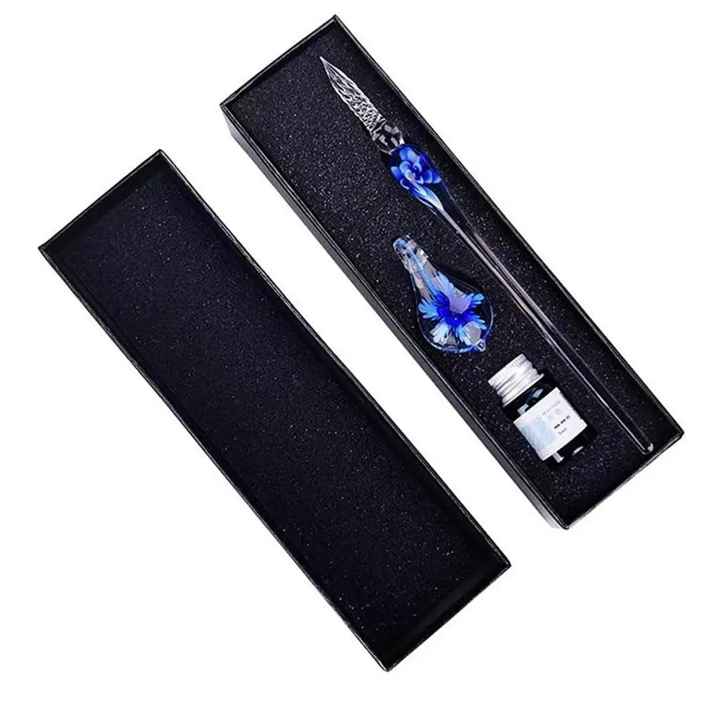 1 Set Transparent Dip Pen with Inside Flower Glass Writing Pen Faux Crystal Ink Dip Pen Gift for Student