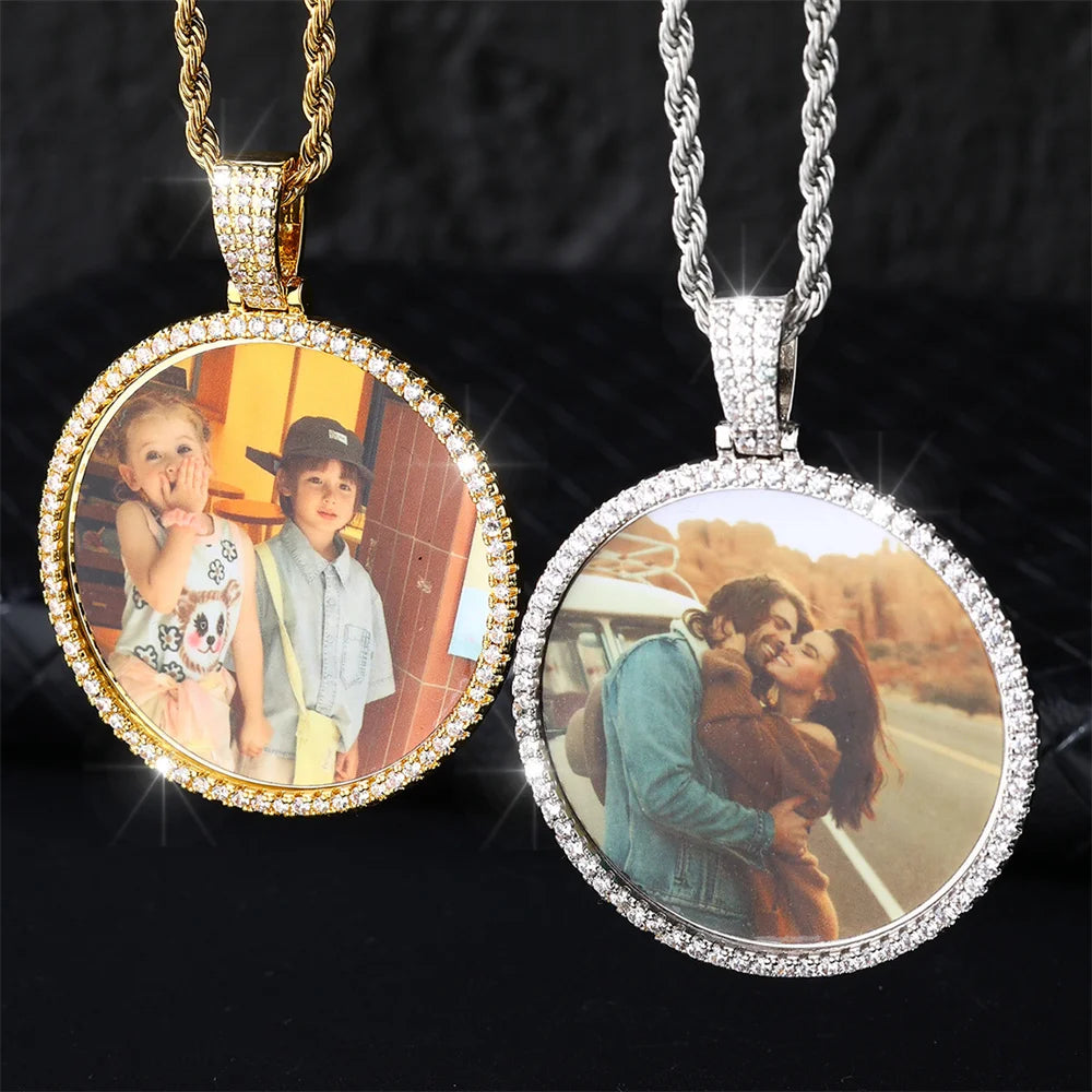 Hip Hop Custom Made Photo Iced Out Bling Cubic Zircon Round Necklace & Pendant For Men Jewelry With Tennis Chain