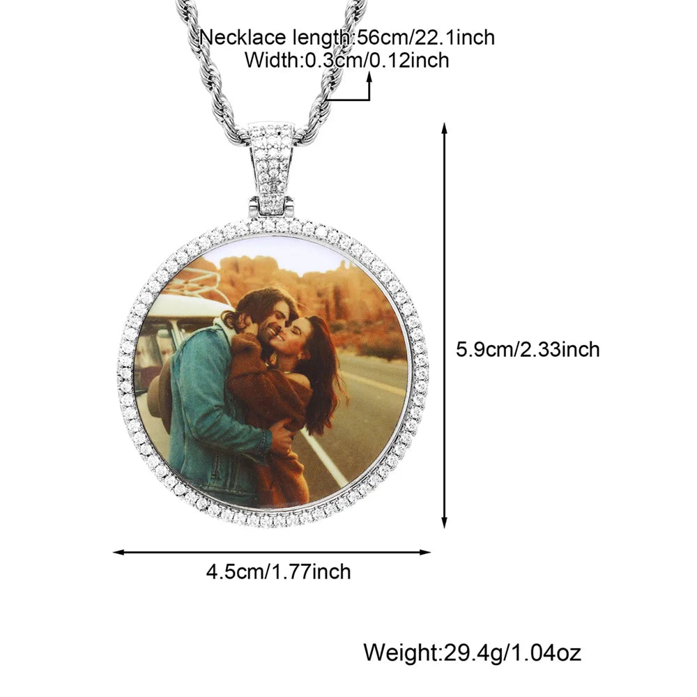 Hip Hop Custom Made Photo Iced Out Bling Cubic Zircon Round Necklace & Pendant For Men Jewelry With Tennis Chain