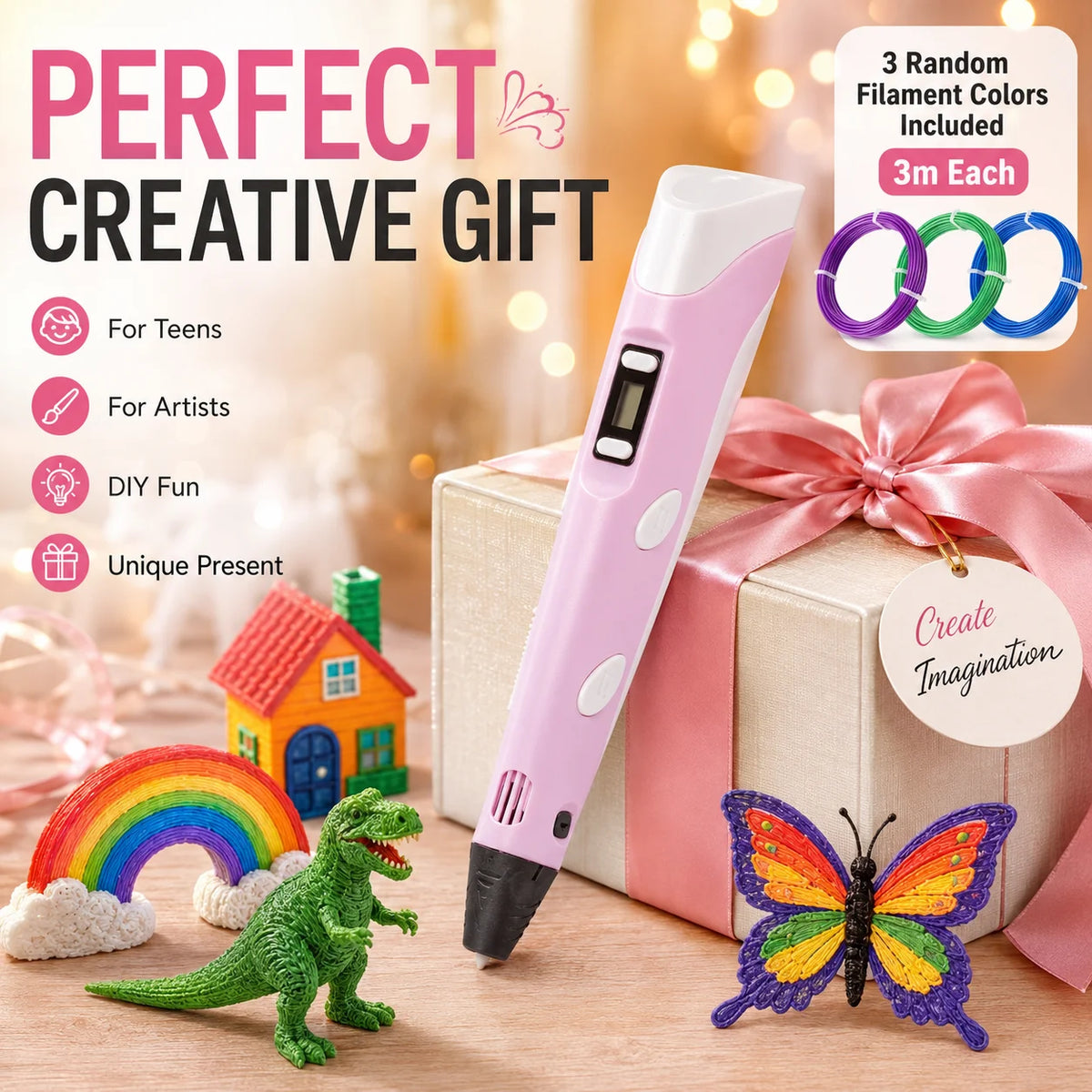 3D Printer Pen Kits LED Screen PLA Filament 3D Drawing Tool Kids Art Craft Set 3D Doodler Pen with Refill Material Creative Educational Toy for Boys Girls DIY Projects Birthday Gift School Home Craft Supplies Easy Use Starter