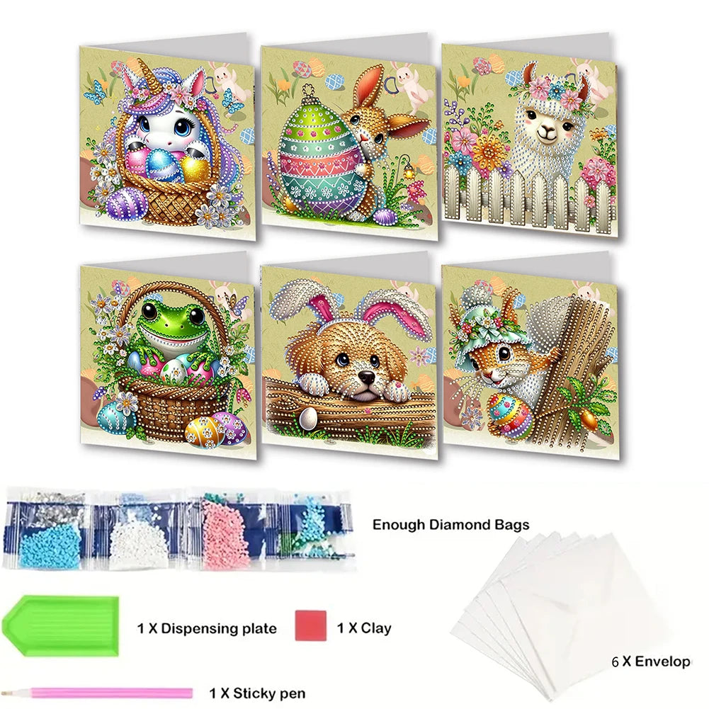 6Pcs Easter Egg DIY Diamond Painting Card Rhinestone Painting Card Kit Diamond Painting Greeting Card for Holiday Party Favors