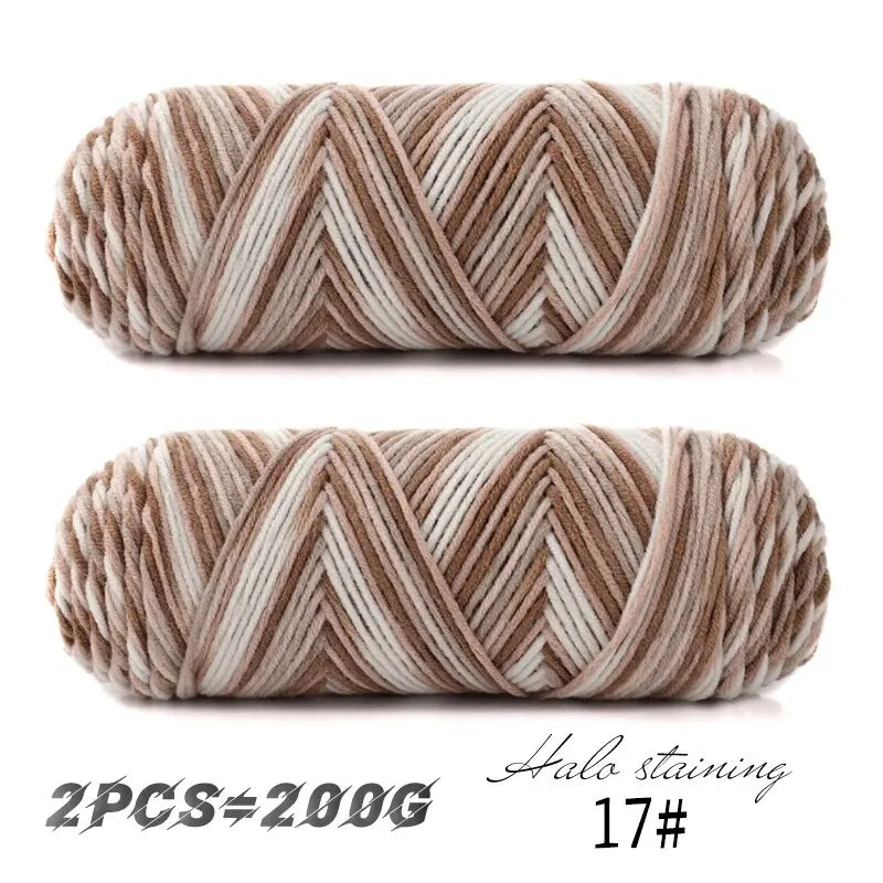 2 PCs Colorful 5-strand Dyed Milk Cotton Baby Sweater Yarn Self Woven Scarf Medium Thick Handmade DIY Woven Crochet Material Bag