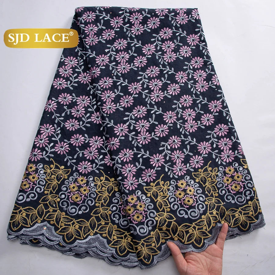 SJD LACE African Nigerian Cotton Lace Fabrics 5 Yards 2026 High Quality Swiss Cotton Lace for Sewing Party Women DIY Dress 4016
