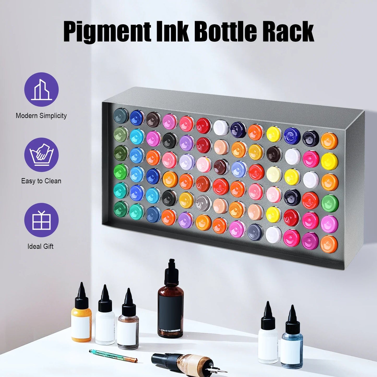 Bymaocar 78-Hole Wall-Mounted Paint Bottle Holder,  Modern Storage Rack for Art Supplies