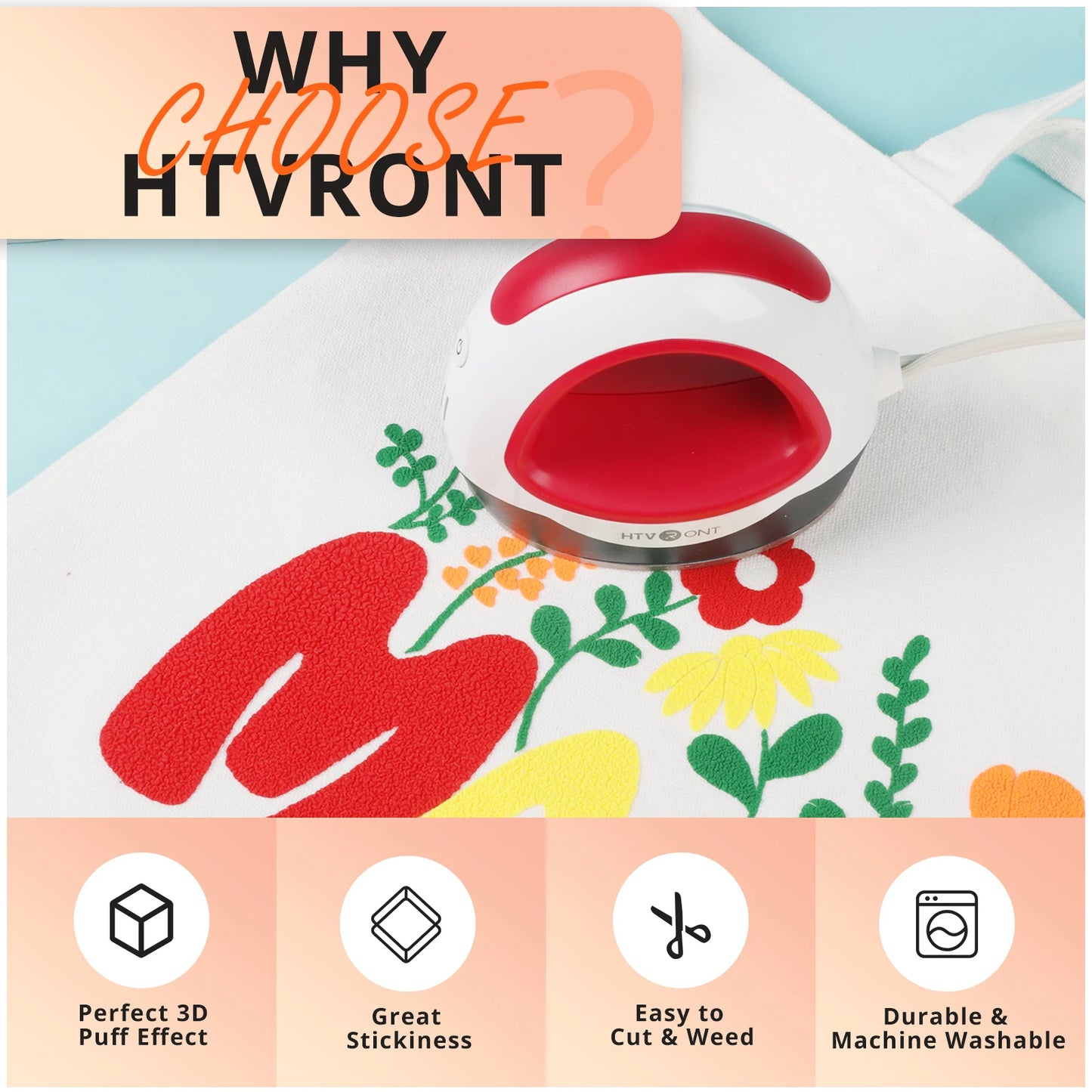 HTVRONT 10inX6ft/25x180cm 3D Puff Heat Transfer Vinyl Roll T-shirt Printing Craft Easy to Cut Iron on
