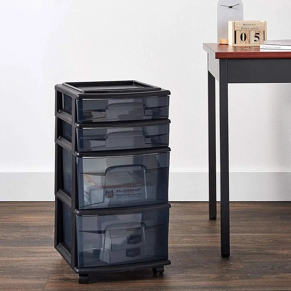 4-Tier Rolling Storage Cart Organizer with Clear Plastic Drawers Durable Craft Holder Easy Transport Cart