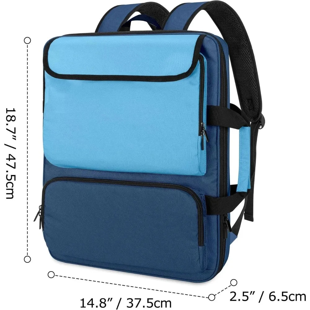A3 Art Portfolio Case 15 x 18 inches, Artist Travel tote bag Art works and painting supplies, blue