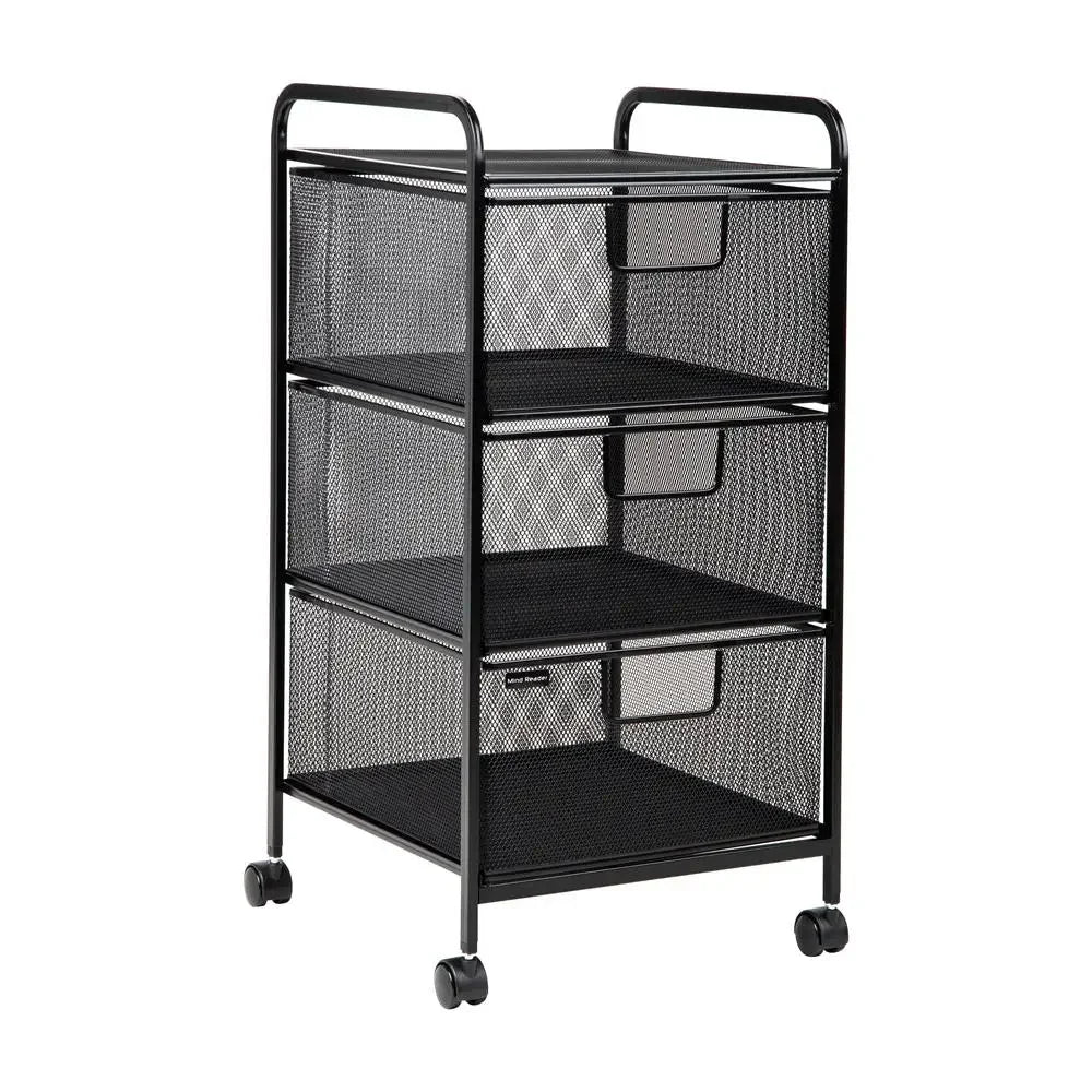 Rolling Metal Storage Cart with 3 Mesh Drawers Portable Organizer Office Supplies Craft Materials and Documents Compact Size and
