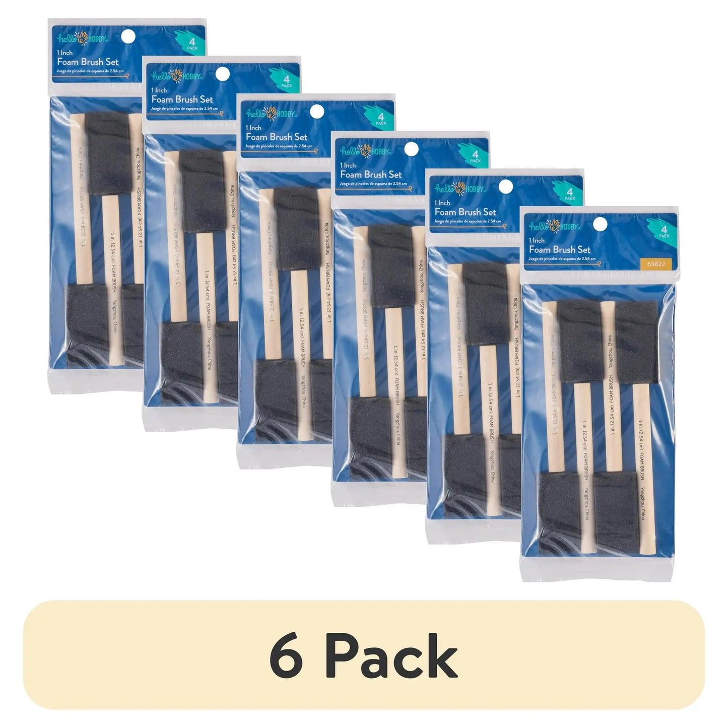 (6 pack) Hello Hobby 4 Pc Foam Paint Brush Set, 1"
