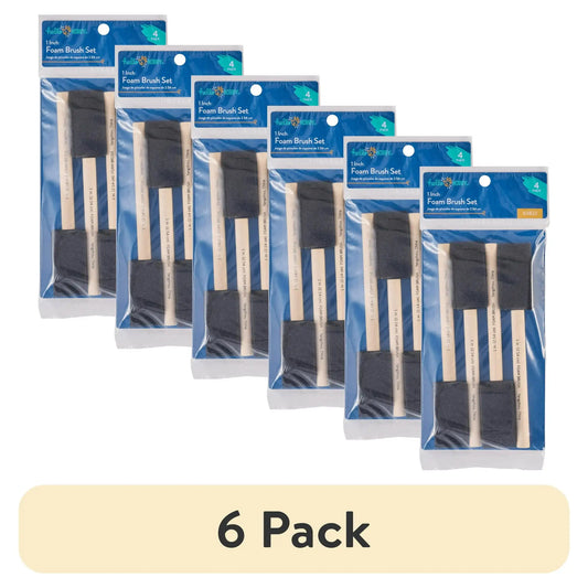 (6 pack) Hello Hobby 4 Pc Foam Paint Brush Set, 1"