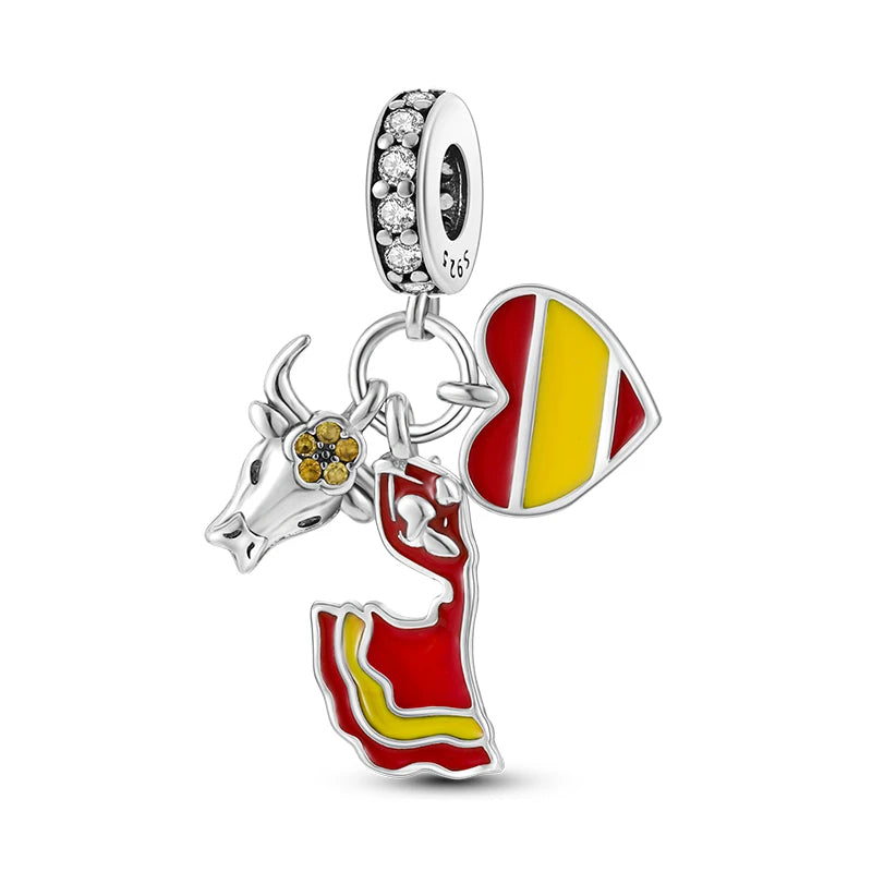 925 Sterling Silver Airplane Luggage Travel Pendants Bracelet Charms Fit Bangle For Women Jewelry Party Beads Gift DIY Accessory
