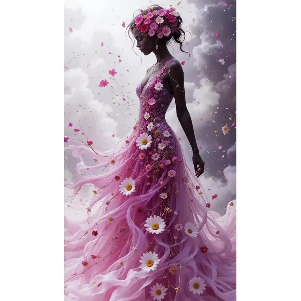 Diamond Painting Art 5D DIY Beautiful Elegant Woman Orchid Flowers Full Square Round Mosaic Rhinestone Handmade Cross Stitch