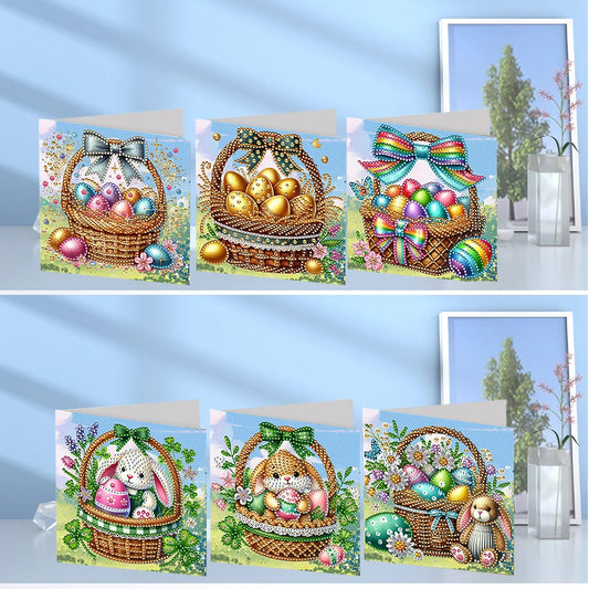 6Pcs Easter Egg DIY Diamond Painting Card Rhinestone Painting Card Kit Diamond Painting Greeting Card for Holiday Party Favors