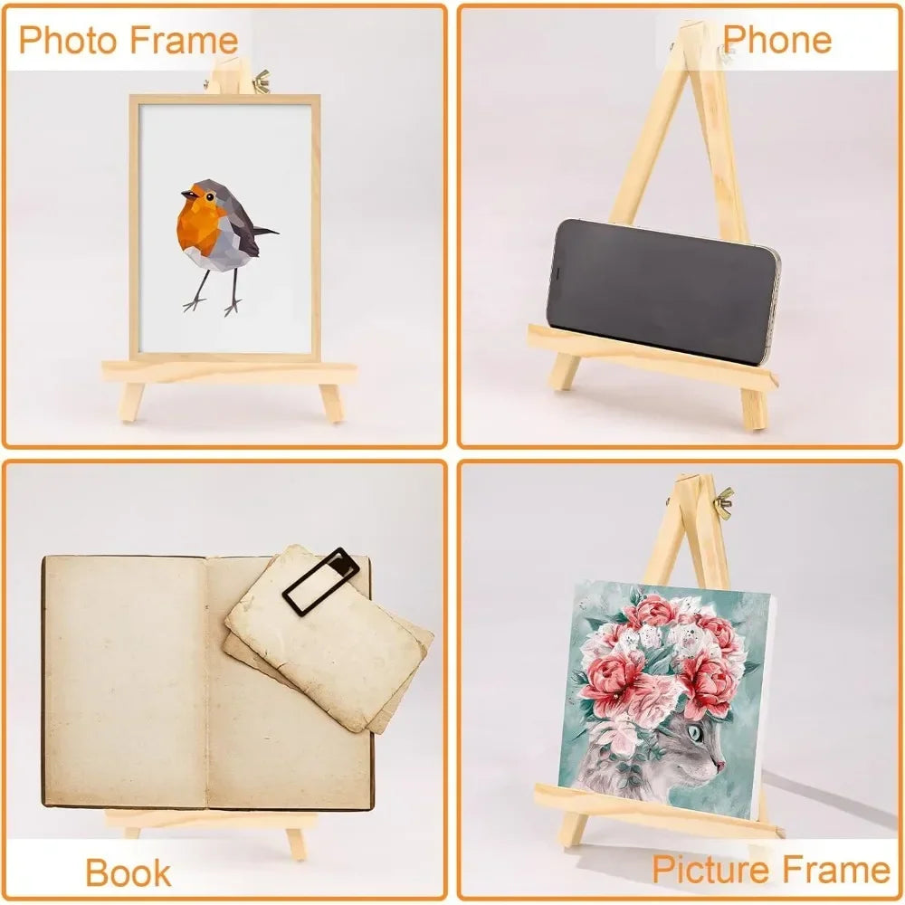 4 packs of 9-inch wooden easels, easel holders for painting canvases, arts and crafts painting party easels