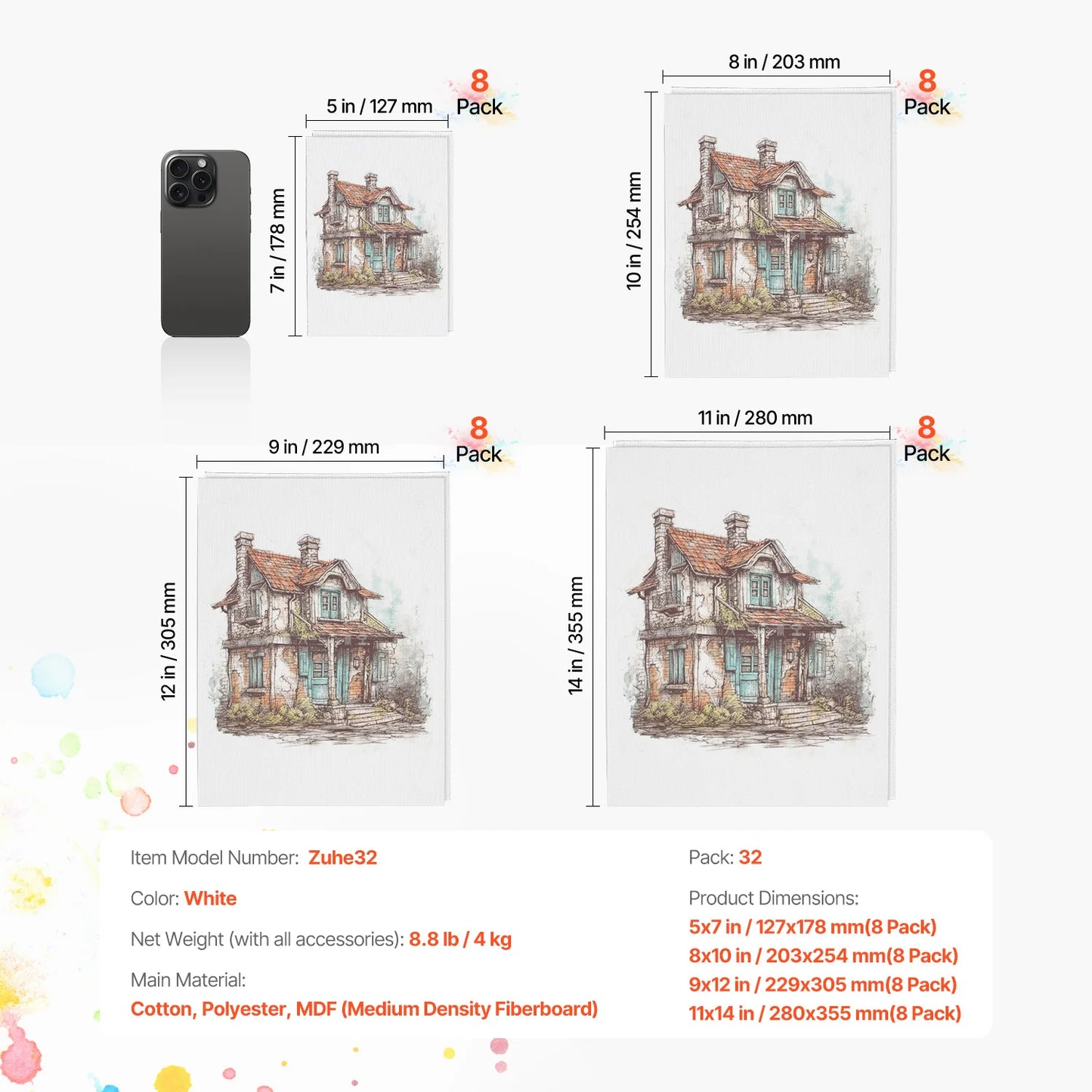 VEVOR Canvas Boards Painting White Canvases Painting Canvas Panels Sketching Acrylic Oil Painting Watercolor Paint Canvas