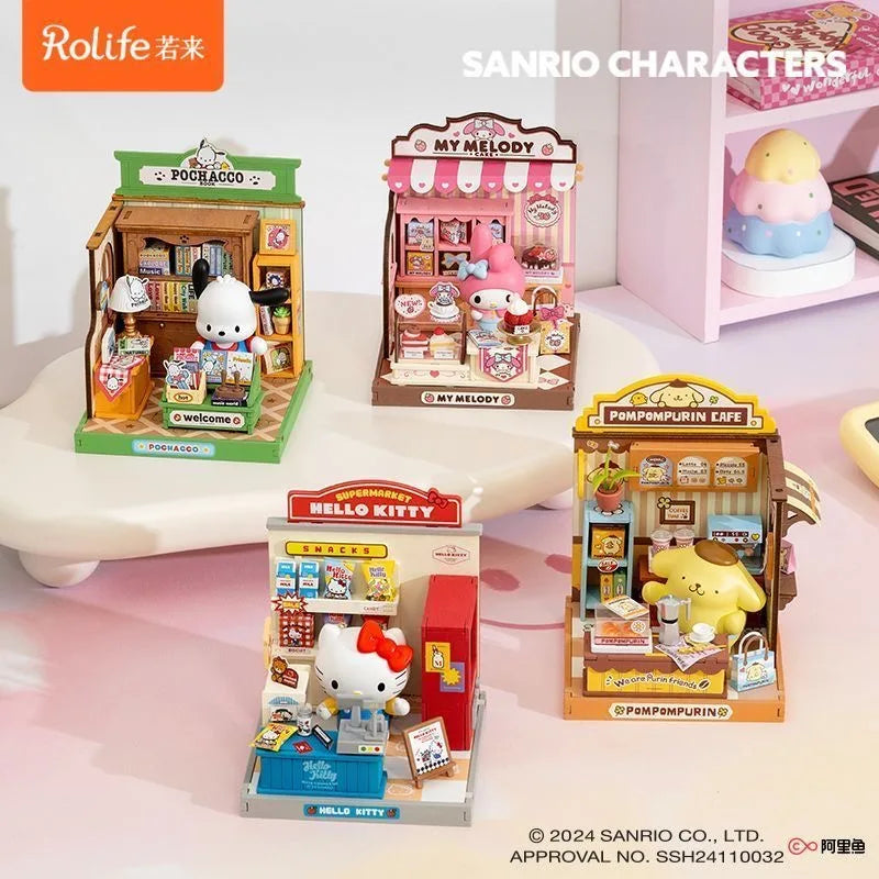 Rolife Sanrio Super World Series Buckle Assembly Hello Kitty Cinnamoroll Room Lighting Model Desktop Decoration Gift Kuromi