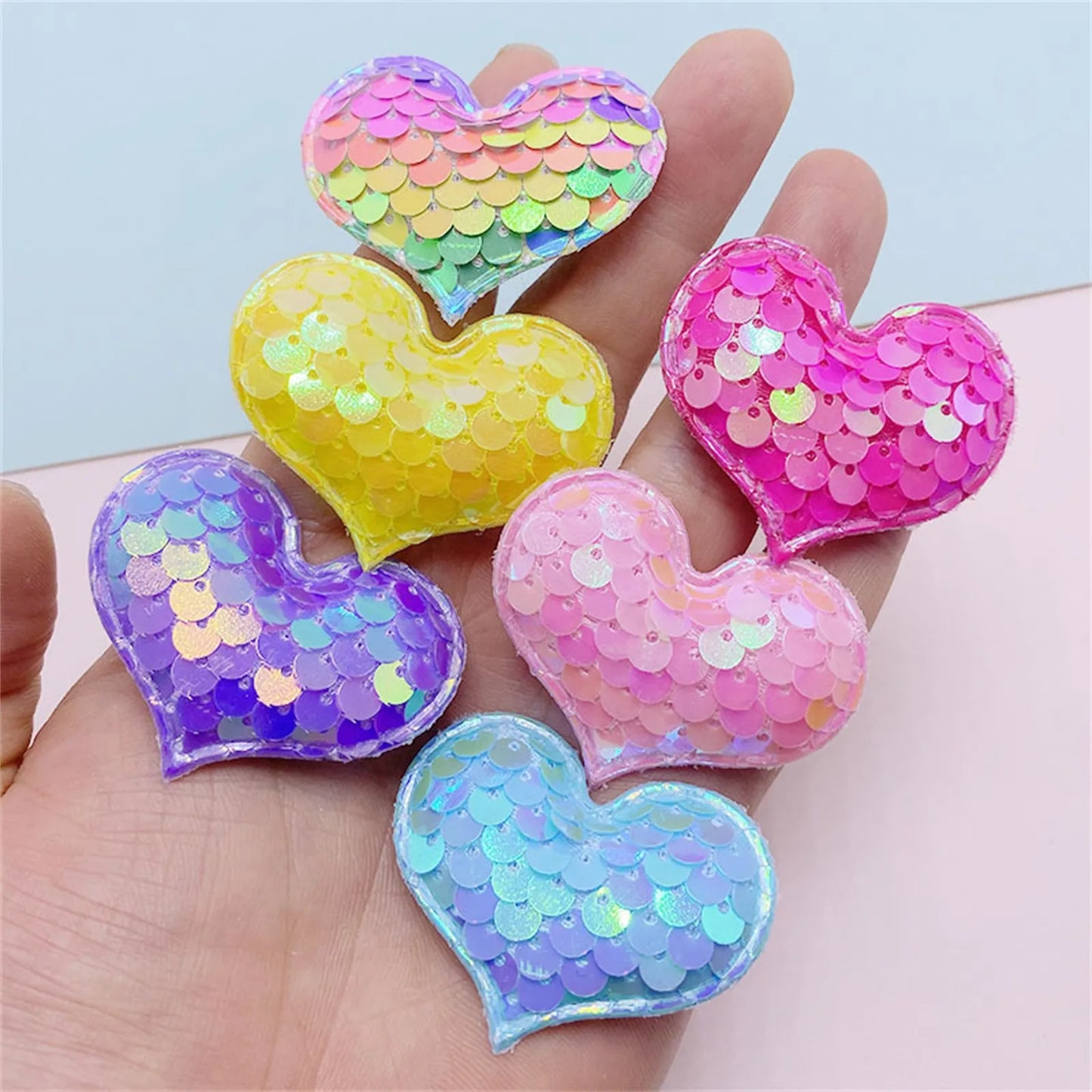 10Pcs  Glitter Seaquins Heart Padded Appliques For DIY Clothes Hat Shoes Sewing Patches Handmade