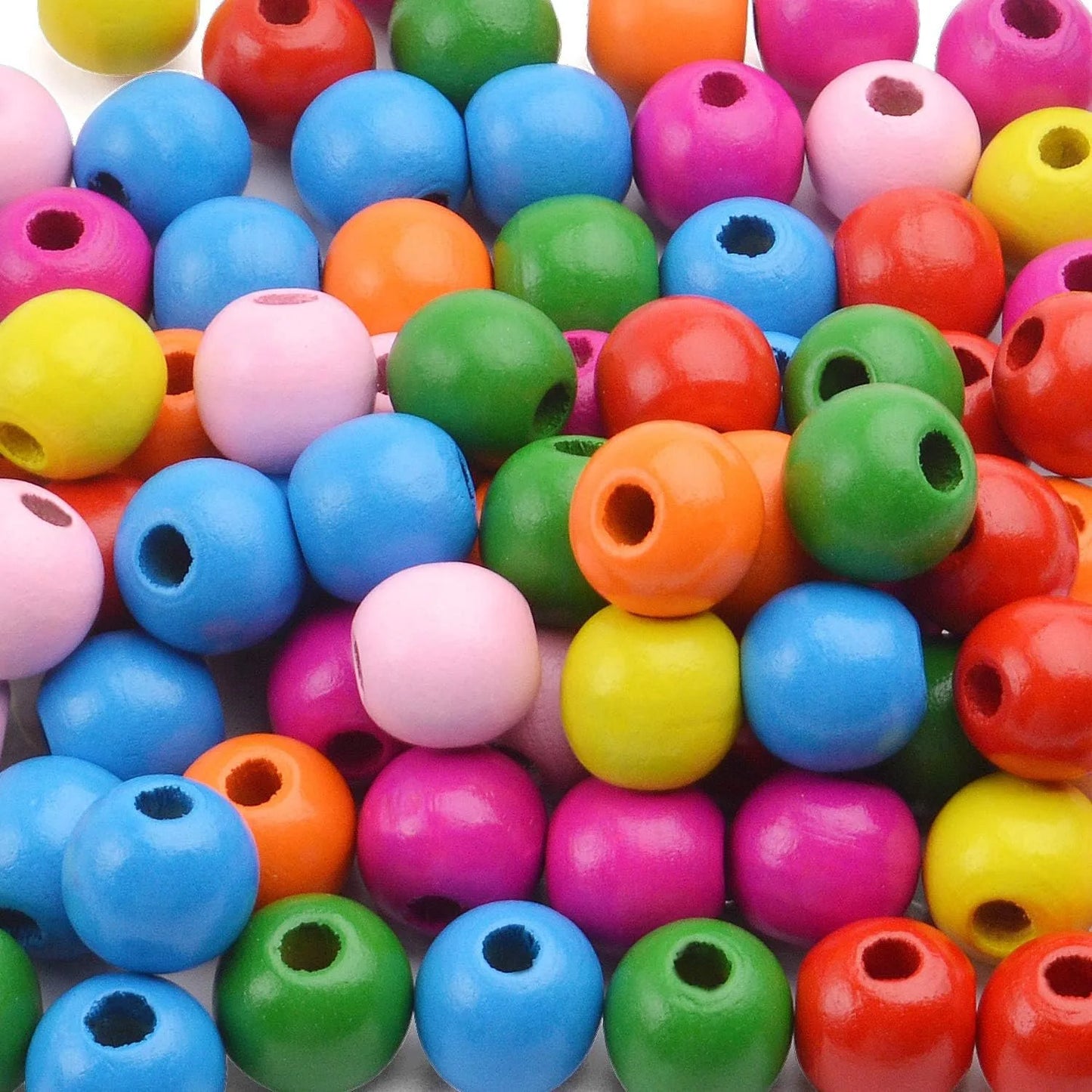 Wooden Beads Bulk,100pcs 16mm Wooden Beads Colourful Wood Beads Loose Round Balls with 5mm Hole for Arts Crafts Jewelry DIY