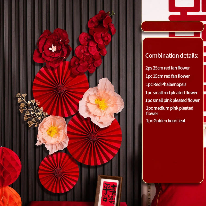 Chinese New Year 2026 Decoration Wall Hanging Decor Paper Folding Fan Sticker Wedding Party Decoration Spring Festival Supplies