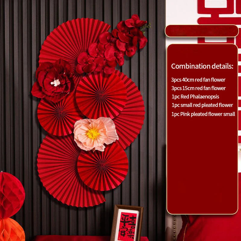Chinese New Year 2026 Decoration Wall Hanging Decor Paper Folding Fan Sticker Wedding Party Decoration Spring Festival Supplies