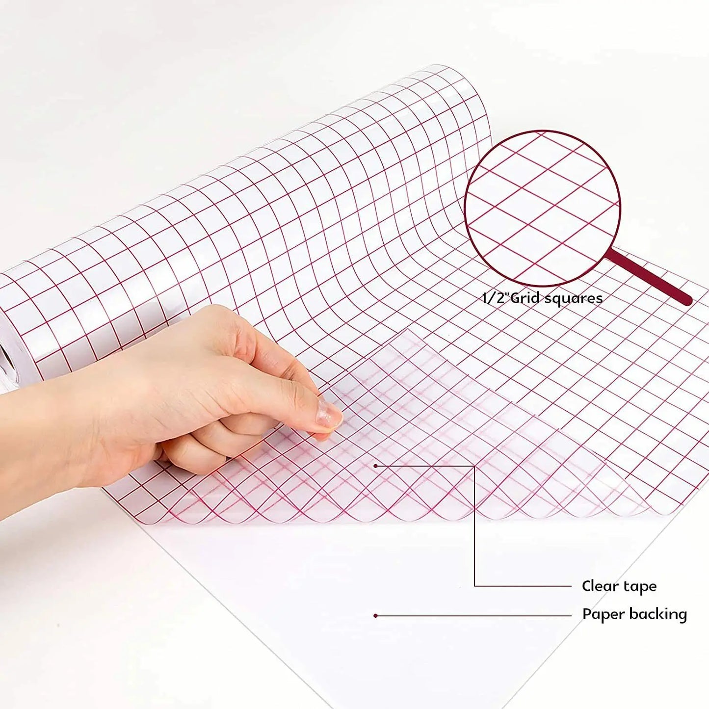 HTVRONT Clear Vinyl Transfer Paper Tape Roll-12 x 50 FT w/Alignment Grid Application