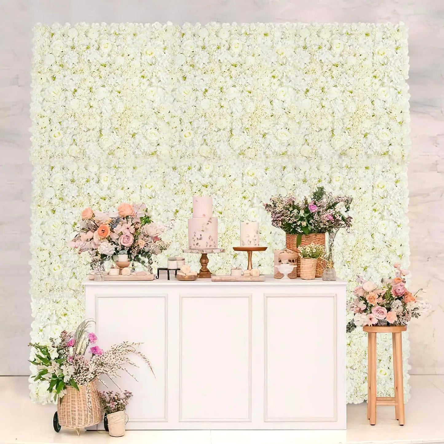 12 Pack 15 X 15 Inch Artificial White Roses Wall Decor, White Flower Panels Backdrops for Wedding Party Bridal Shower Corporate