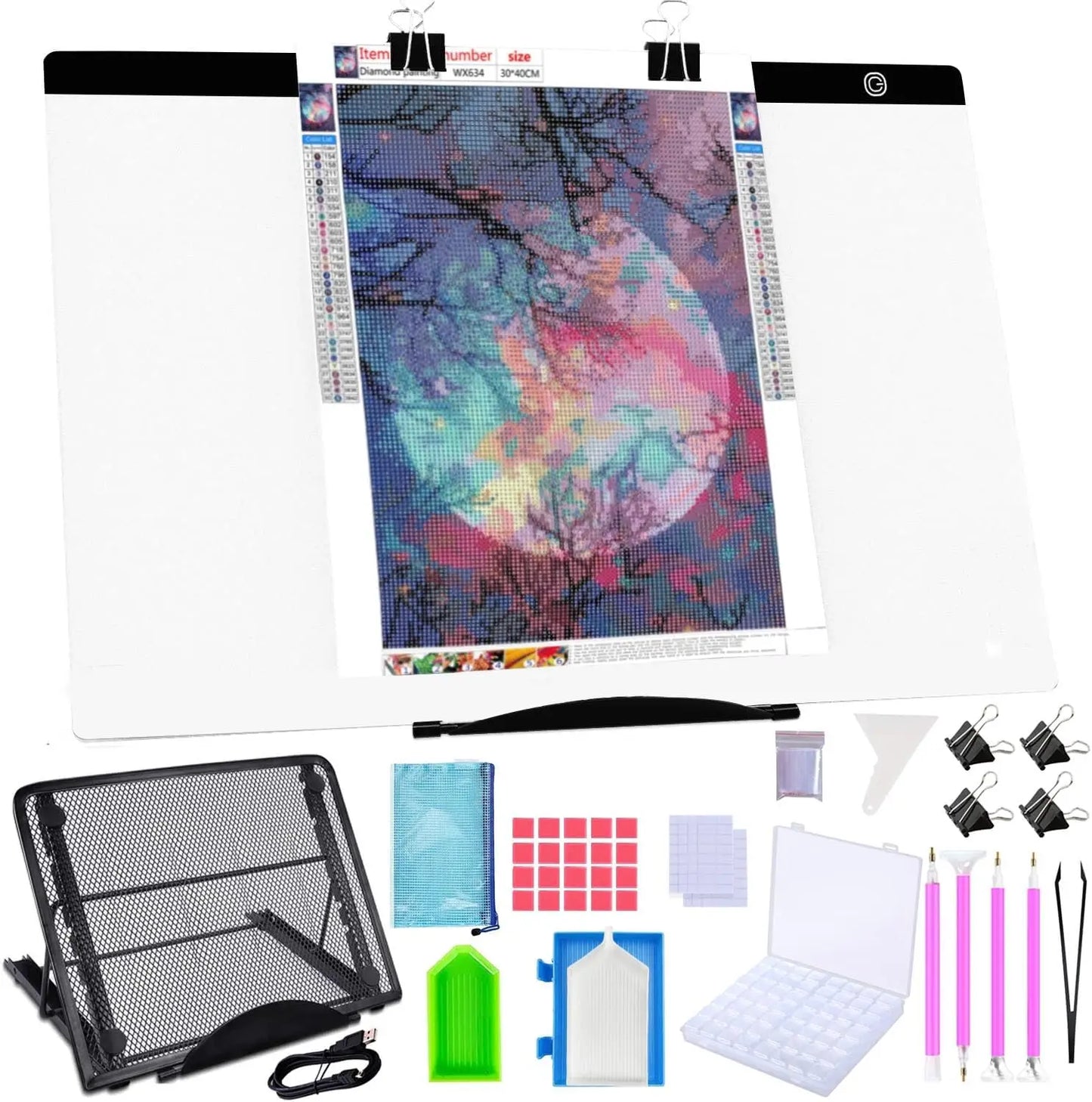 A2 LED Light Pad Diamond Painting Kit with Storage Case, Pens, Stand and Tools for Adults