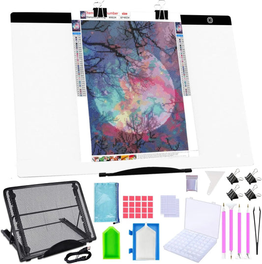 A2 LED Light Pad Diamond Painting Kit with Storage Case, Pens, Stand and Tools for Adults