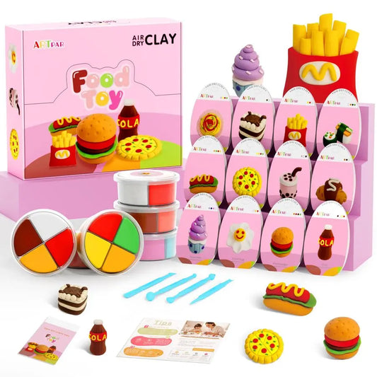 Dry Clay Kit for Kids,12 Box Mini Food Modeling Magic Clay Sculpting Set,Safe NonSticky,Ultra Light amp Soft,Arts amp Crafts Fun