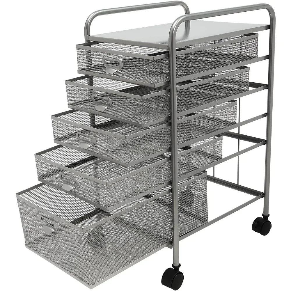 Rolling File Cabinet with 5 Drawers Craft Cart Organizer with four 360° swivel Wheels Freestanding Supplies Storage