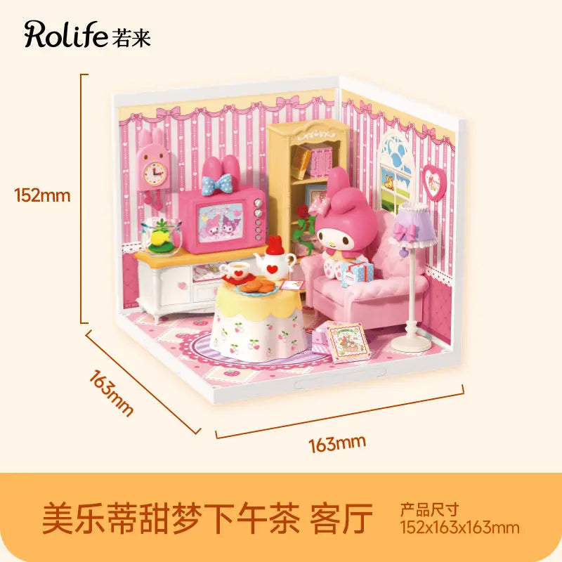 Rolife Sanrio Super World Series Buckle Assembly Hello Kitty Cinnamoroll Room Lighting Model Desktop Decoration Gift Kuromi