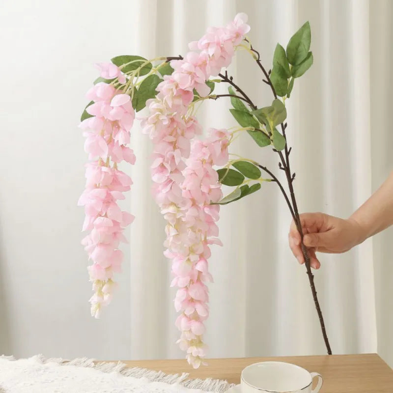 1pc Artificial Flowers Silk Wisteria Vine Fake Silk Hanging Rattan Flower For Wedding Party Garden Outdoor Greenery Wall Decors