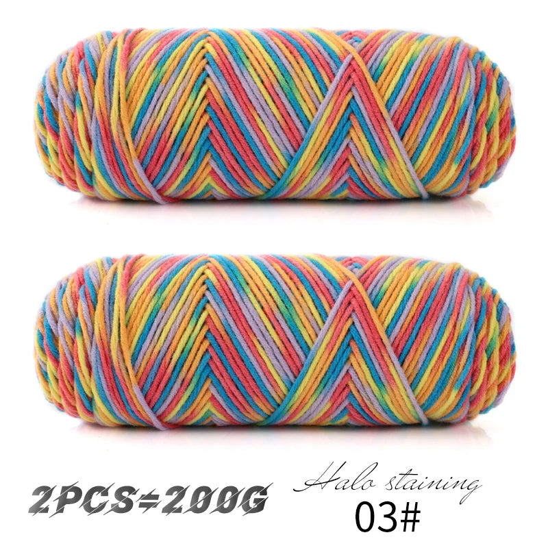 2 PCs Colorful 5-strand Dyed Milk Cotton Baby Sweater Yarn Self Woven Scarf Medium Thick Handmade DIY Woven Crochet Material Bag
