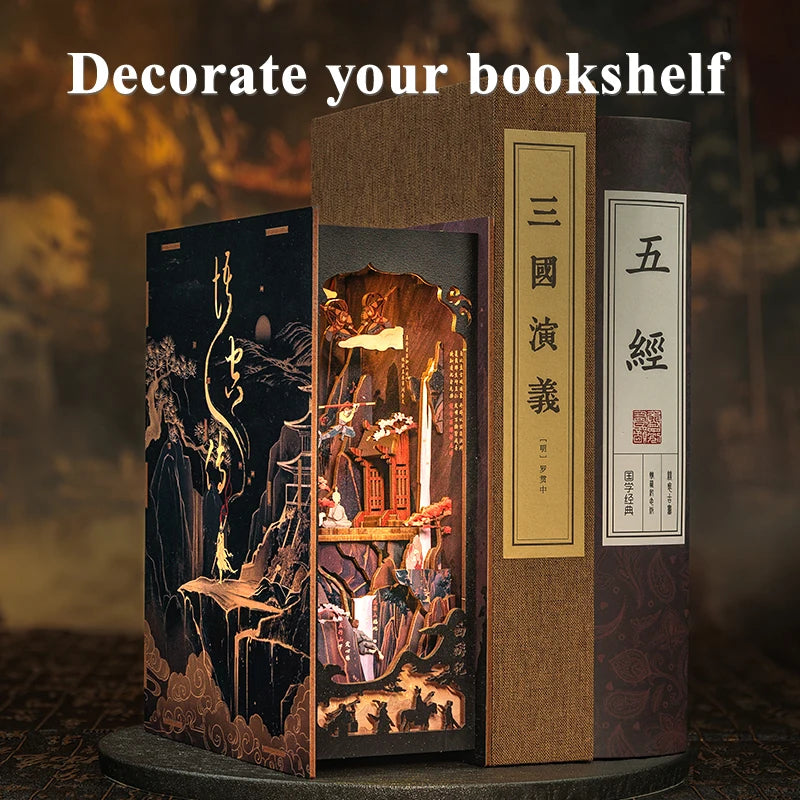 CUTEBEE DIY 3D Puzzle Booknook Kit Miniature Dollhouse with Light Dust Cover Bookshelf Insert for the Legend of Wukong