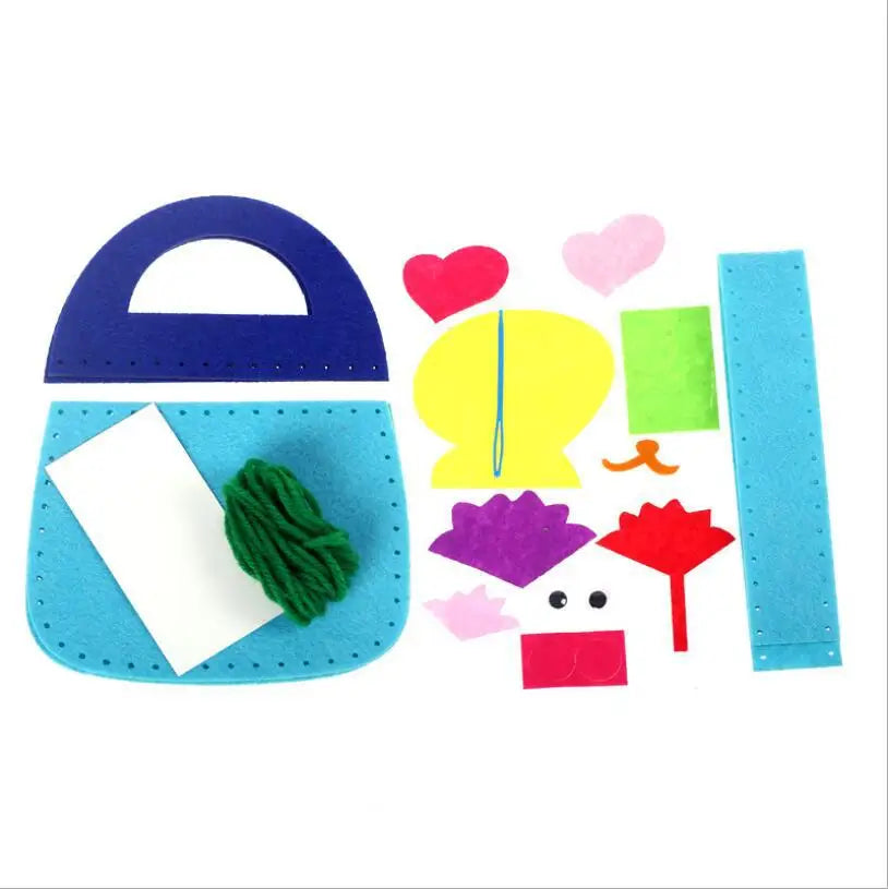 Sewing Joy Handmade Bag Cartoon Fabric Handbags Set DIY Sewing Toys  Non-woven Animal Butterfly Flower Bags Girls Craft Gifts