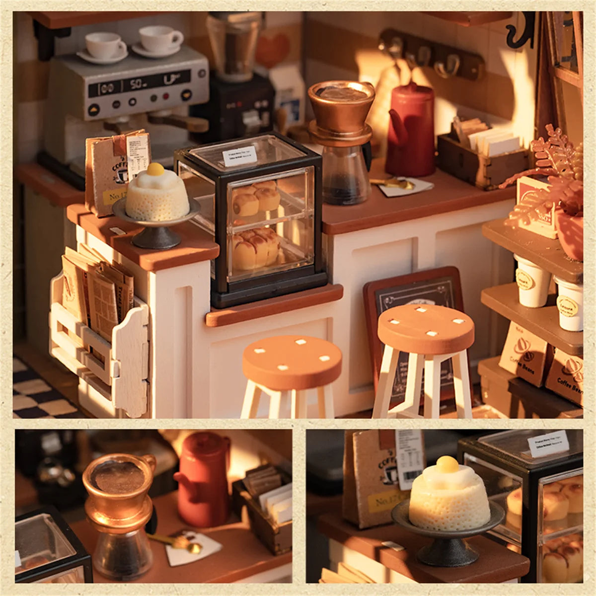 Rolife DIY Mini Dollhouse No 17 Cafe Model Kits DIY Coffee Shop Dollhouse Kids Miniature Fantasy Doll House Wooden Kit Toy
