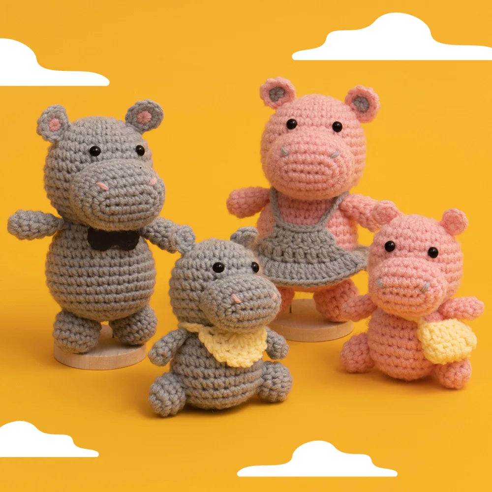 Hippo Family Crochet Kit with Tools Yarn for Christmas Holiday DIY Arts Craft Knitting Handmade Craft Kit