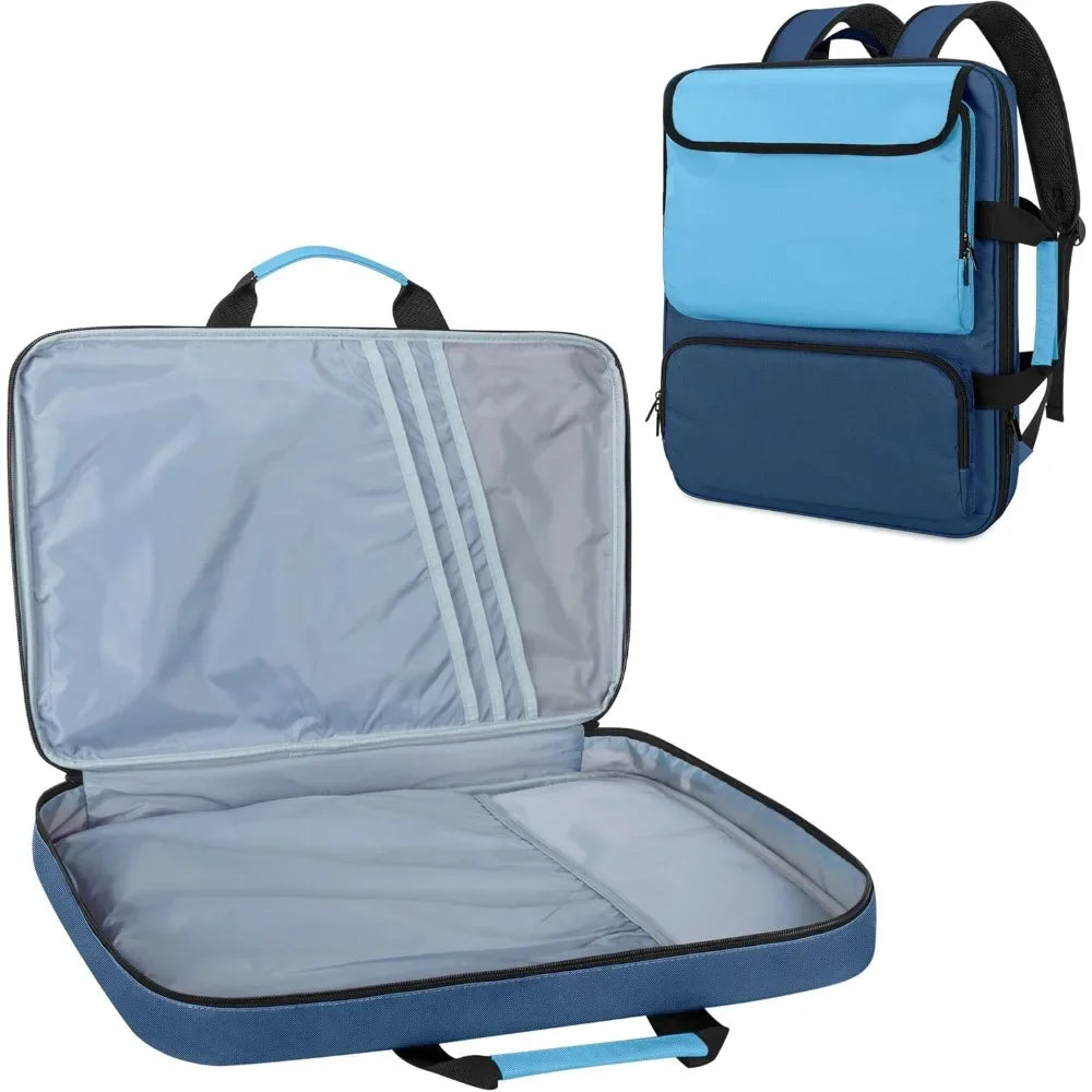 A3 Art Portfolio Case 15 x 18 inches, Artist Travel tote bag Art works and painting supplies, blue
